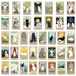 Set of 78 waterproof cat tarot stickers for laptops and luggage decoration