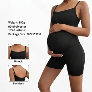 Umstands Bodysuit Polyester Spandex Rückenfrei U Ausschnitt Hochelastisch Formend Po Lifting Jumpsuit Schwangere Frauen