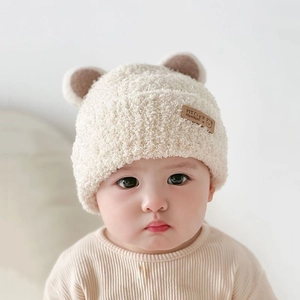 Baby Winter Knit Hat Cute Bear Ears Plush Fleece Thermal Ear Protection Beanie For Infants Toddlers Soft Warm Pullover
