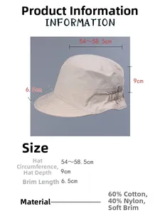 Guide des tailles casquette nylon pliable, tour de tête 54-58,5cm, 60% coton-nylon