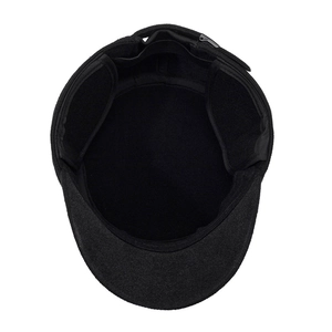Men's black wool flat top hat with warm thickened lining for autumn and winter