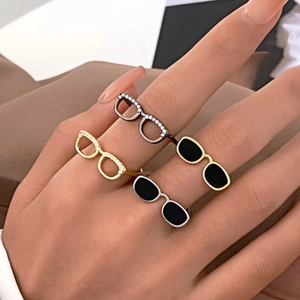 Brille Form Verstellbarer Ring Kreative Mini Sonnenbrille Design Kupfer Zirkon Eingelegt Damen Personalisierter Schmuck