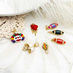 Brass Charms Pendants DIY Jewelry Making 18K Gold Plated Enamel Zircon Clown Heart Hot Air Balloon Rugby Shapes Accessories