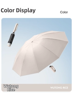 Detail view of Wutong Rice automatic reverse umbrella with ring-shaped handle design