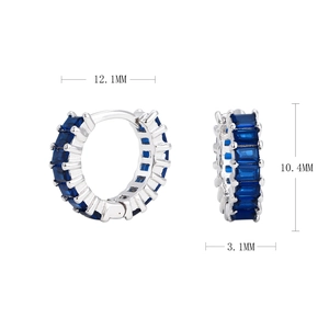 Detailed size specifications for S925 sterling silver hoop earrings with blue zircon
