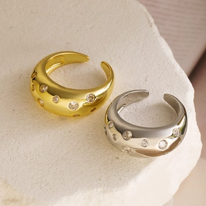 Minimalist Open Ring For Women Copper Gold Plated With Heart Cubic Zirconia Adjustable Geometric Jewelry