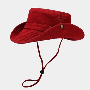 Washed Cotton Bucket Hat Breathable Outdoor Sun Protection Hiking Fishing Boonie Hat With Adjustable Windproof Strap