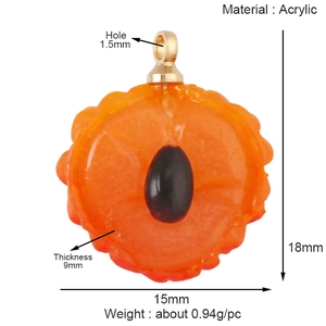 Acrylic fruit pendant charm with detailed size measurements and 1.5mm hole for DIY jewelry