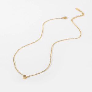Minimalist 18K gold stainless steel chain necklace with round zircon solitaire pendant