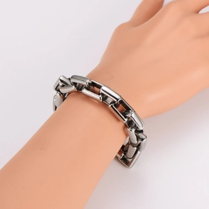 12mm stainless steel bamboo style curb chain bracelet for men in silver finish