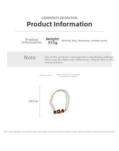 Detail of vintage double-layer pearl necklace with red crystal accents, length 100.5cm