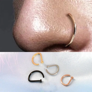 Punk style D-shaped nose rings in gold, silver, black and rose gold stainless steel