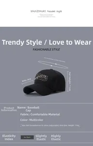 Adjustable 55-60cm black baseball cap with max 3D embroidery and dimensions detail