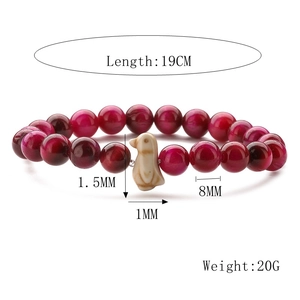 Tiger eye penguin beaded bracelet showing 19cm length and 8mm bead diameter specs