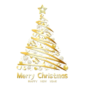 Golden Merry Christmas tree window sticker decal with stars and elegant festive ornaments