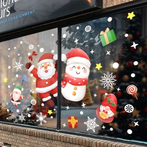 Christmas Window Stickers Static PVC Double Sided Santa Snowman Gnome Snowflake Decals Holiday Glass Door Home Decor