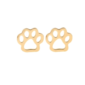 Minimalist gold-plated stainless steel hollow animal paw print stud earrings on white background