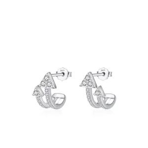 S925 sterling silver double arrow stud earrings with pavé cubic zirconia accents