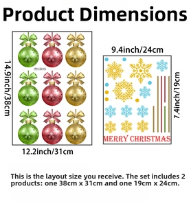 Christmas wall stickers set with colorful ornaments snowflakes and Merry Christmas text