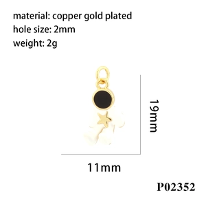 Detail view of gold-plated astronaut pendant with dimensions and technical specifications
