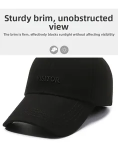 Detail of a structured baseball cap brim with multi-row stitching and Visitor embroidery