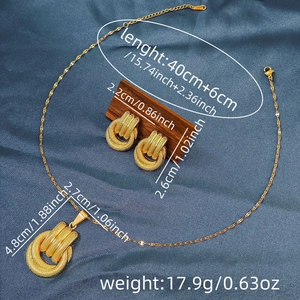 Detailed dimensions for gold stainless steel geometric earring and necklace jewelry set
