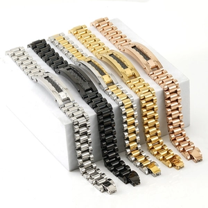 Men's 18K gold plated stainless steel watch-style link bracelets in five color options