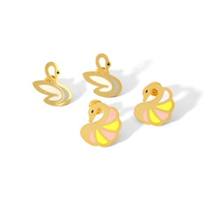 Boucles d'oreilles cygne en émail coloré et acier inoxydable doré avec plusieurs teintes