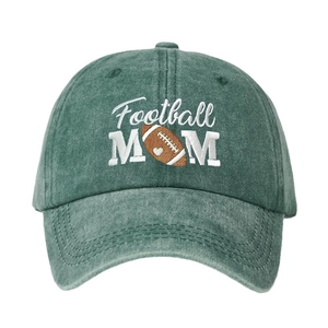 Vintage green washed cotton baseball cap with Football MOM embroidery for sports