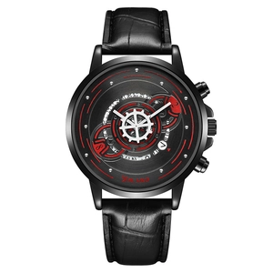 Fashionable men's business watch with black alligator leather strap and matte dial details