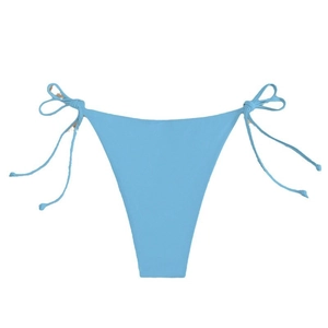 Solid light blue tie-side bikini bottom for women featuring adjustable side strings
