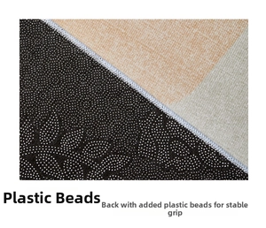 Detail of vintage sofa rug showing soft fiber texture and anti-slip rubber dotted backing