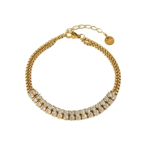 18K gold plated stainless steel double-row zircon flower bracelet for women