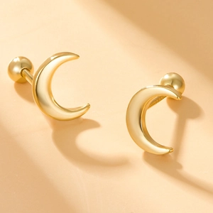 Polished gold S925 sterling silver crescent moon screw back stud earrings for women