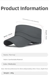 Detailed size chart for gray quick-dry cadet cap showing 55-60cm adjustable circumference