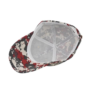 Inside view of 100% cotton digital camouflage baseball cap with reinforced white seams