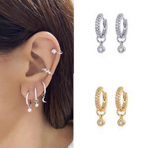 Fashion Western Style Round Copper Zirconia Hoop Earrings For Women Gold Plated Individual Trend Geometric Rhinestone Earrings Jewelry
