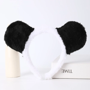 Plush panda ear headband for cosplay made of soft black and white faux fur material