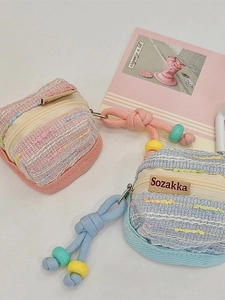 Cute woven texture portable earphone case for Apple AirPods with bead charm