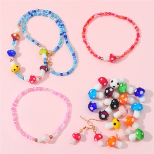 Handmade mushroom glass beads set for DIY jewelry necklaces and colorful bracelets