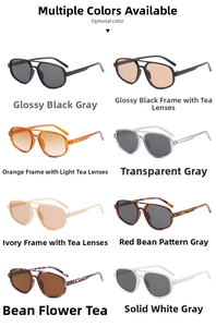 Close-up of retro double bridge aviator sunglasses in eight diverse frame and lens colors
