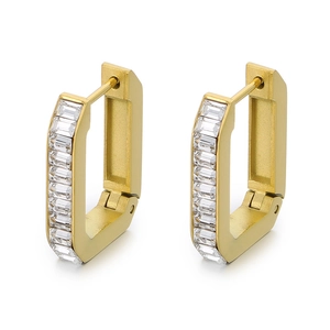 Geometric gold-plated stainless steel earrings with channel-set baguette cubic zirconia