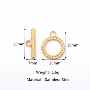 Macro detail of 18k gold-plated stainless steel OT toggle clasp for DIY jewelry making