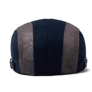 Navy blue cotton mesh beret hat for men featuring breathable design and back metal buckle