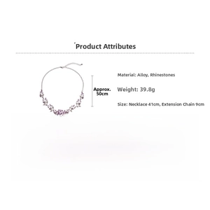 Detail specifications of purple crystal flower necklace with alloy material and dimensions