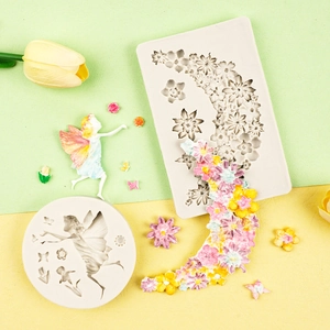 Ensemble de moules en silicone fée et lune fleurie pour fondant et chocolat DIY