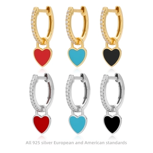 925 Sterling Silver Heart Dangle Earrings For Women Gold Plated Enamel Zirconia Huggie Hoop Earrings Jewelry Gift