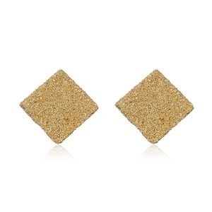 Golden matte finish square drop earrings with textured surface on a white background