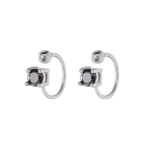 Minimalist 925 sterling silver ear cuffs with black zircon and metal beads for women