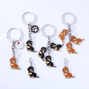 Metal Dachshund Dog Keychain Enamel Puppy Key Ring Bag Pendant Charm Decoration Gift For Pet Lovers I Love Dogs Heart Bone Paw